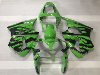 Carénages Moto Kawasaki ZX6R 2000-2002 - Vert Noir Flamme