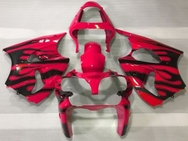 Carénages Moto Kawasaki ZX6R 2000-2002 - Rouge Noir Flamme