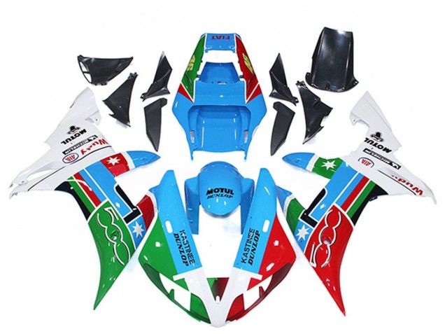 Carénages Moto Yamaha R1 2002-2003 - Blanc Bleu Rouge Vert Motul Michelin Dunlop