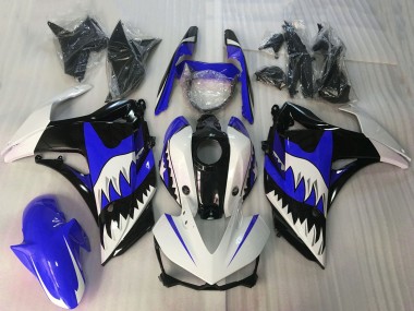 Carénages Moto Yamaha R3 2015-2018 - Blanc Bleu Noir Brillant Requin