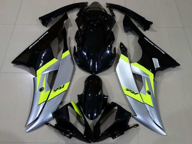 Carénages Moto Yamaha R6 2008-2016 - Argent Vert Néon Noir Brillant