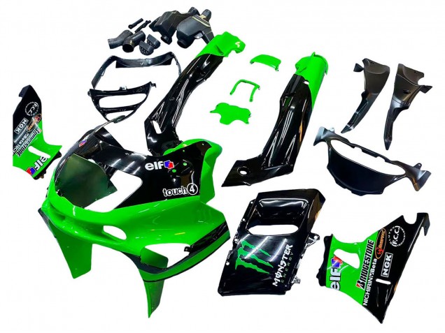 Carénages Moto Kawasaki ZZR400 1993-2007 - Vert Noir Brillant Vert Monstre Elf Touch4 Bridgestone