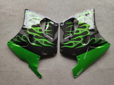 Carénages Moto Kawasaki ZZR1100 1993-2003 - Noir Brillant Vert Flamme