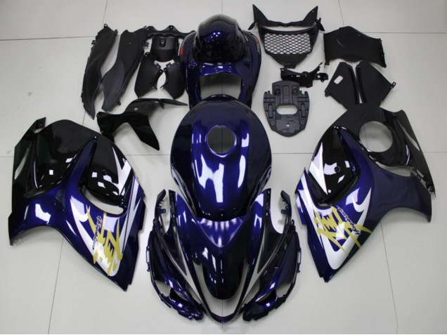 Carénages Moto Suzuki GSXR 1300 Hayabusa 2008-2020 - Bleu Foncé Blanc Or