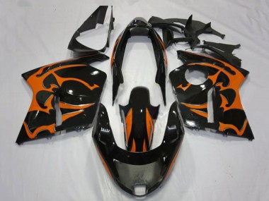 Carénages Moto Honda CBR1100XX Blackbird 1996-2007 - Noir Brillant Orange Flamme