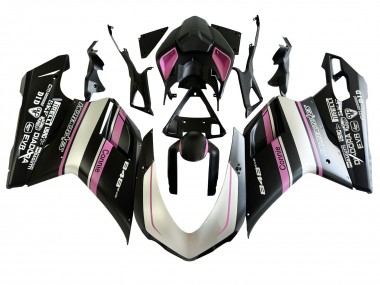 Carénages Moto Ducati 848 2007-2014 - Blanc Rose Noir Brillant Connie