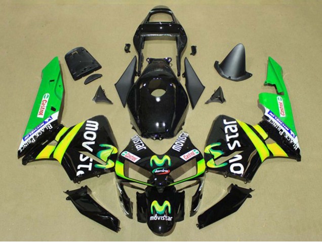 Carénages Moto Honda CBR600RR 2003-2004 - Noir Brillant Jaune Vert MoviStar Castrol