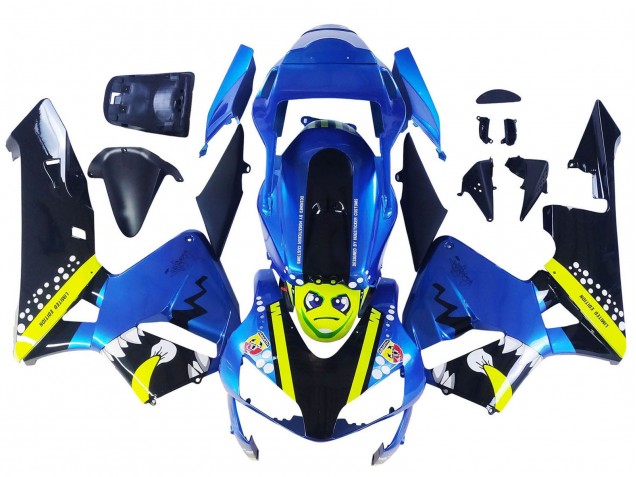 Carénages Moto Honda CBR600RR 2003-2004 - Bleu Jaune Néon Noir Brillant Requin