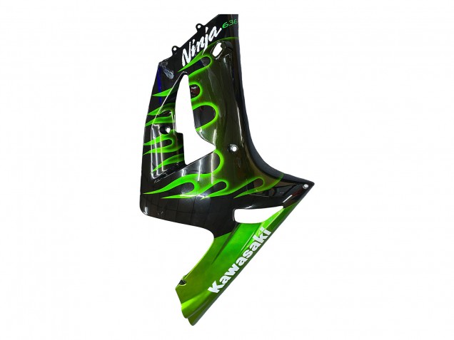 Carénages Moto Kawasaki ZX6R 2003-2004 - Noir Brillant Vert Flamme