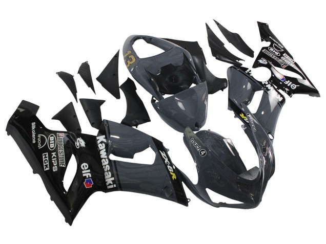 Carénages Moto Kawasaki ZX6R 2005-2006 - Gris Foncé Noir