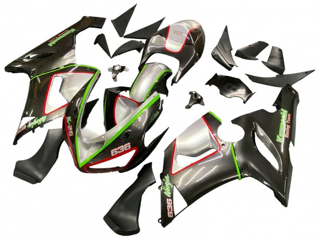 Carénages Moto Kawasaki ZX6R 2005-2006 - Noir Argent Vert Rouge K-26
