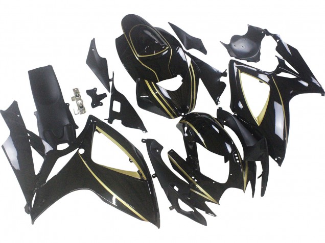 Carénages Moto Suzuki GSXR 600 / GSXR 750 2006-2007 - Noir Brillant Or Bande