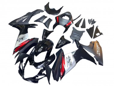 Carénages Moto Suzuki GSXR 600 / GSXR 750 2011-2024 - Noir Brillant Fibre de Carbone Forgée Argent Rouge