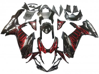 Carénages Moto Suzuki GSXR 600 / GSXR 750 2011-2024 - Noir Brillant Rouge Flamme