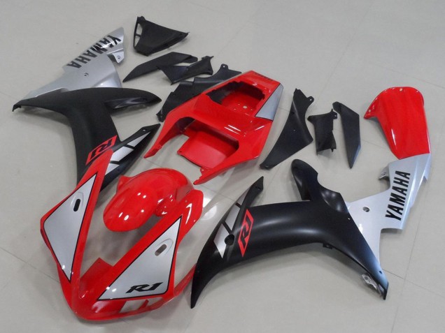 Carénages Moto Yamaha YZF R1 2002-2003 - Rouge Argent Noir Mat