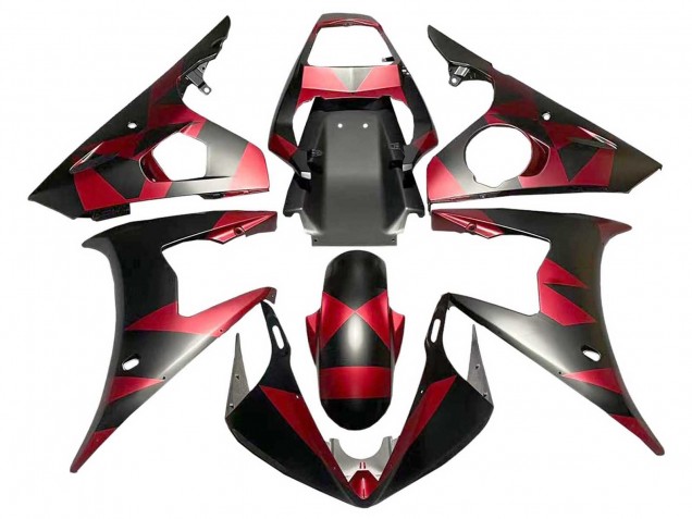 Carénages Moto Yamaha YZF 600 R6 2005 - Noir Mat Rouge Geometric