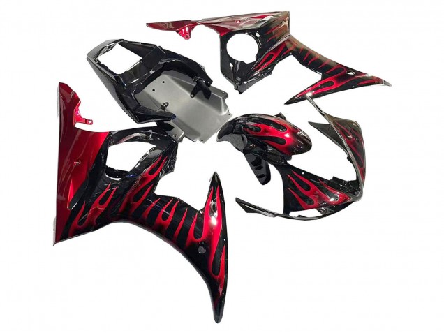 Carénages Moto Yamaha YZF 600 R6 2005 - Noir Rouge Flamme