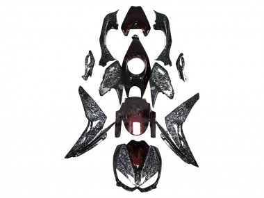 Carénages Moto Kawasaki Z1000 2014-2019 - Noir Rouge Fibre de Carbone Forgée