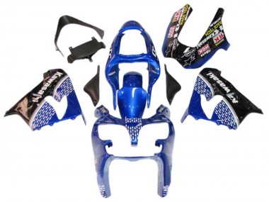 Carénages Moto Kawasaki ZX9R 2000-2001 - Bleu Blanc Noir Brillant
