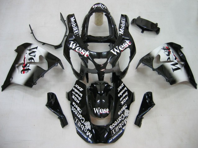 Carénages Moto Kawasaki ZX9R 2000-2001 - Noir Brillant Blanc West