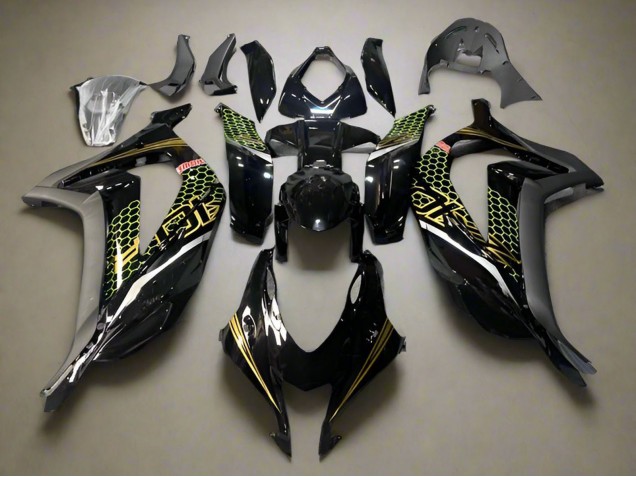 Carénages Moto Kawasaki ZX10R 2016-2020 - Noir Brillant Or Rayon de Miel