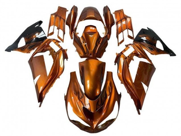 Carénages Moto Kawasaki ZX14R ZZR1400 2012-2024 - Orange Rouille Flamme