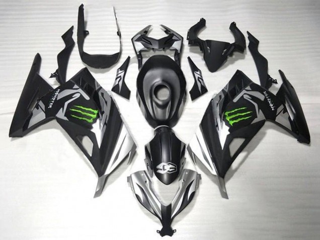 Carénages Moto Kawasaki EX300 2013-2024 - Noir Mat Argent Vert Monstre