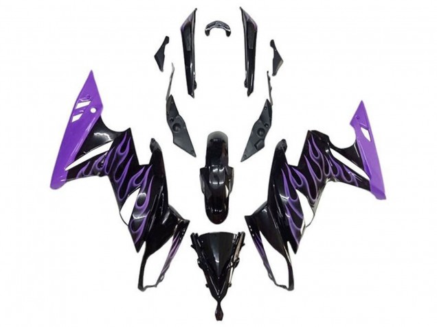 Carénages Moto Kawasaki Ninja 650 EX650 2009-2011 - Noir Brillant Violet Flamme