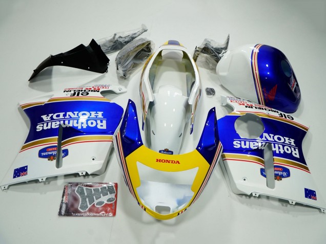 Carénages Moto Honda CBR1100XX Blackbird 1996-2007 - Blanc Bleu Jaune Rothmans