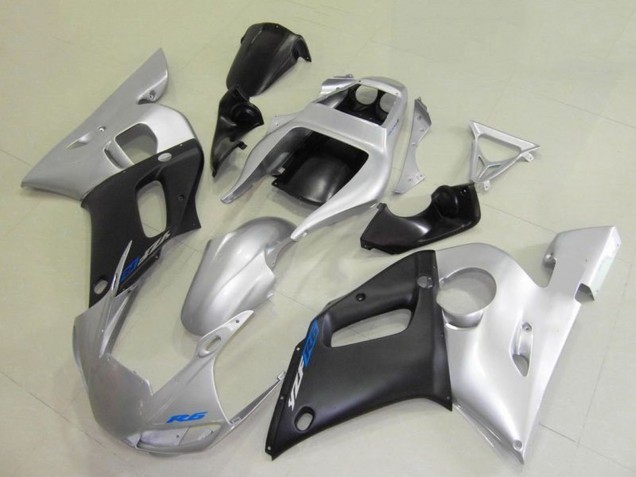 Carénages Moto Yamaha YZF R6 1998-2002 - Argent Noir Mat Bleu Décalque
