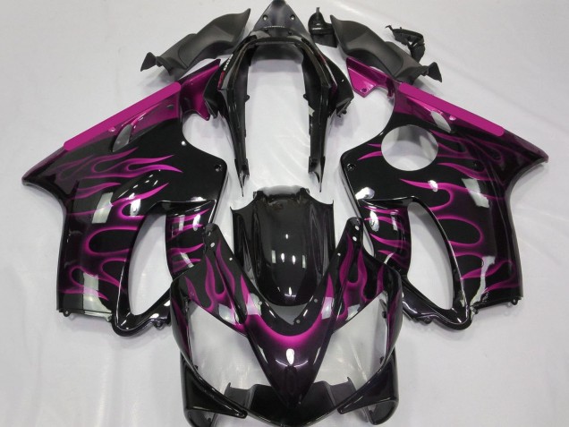 Carénages Moto Honda CBR600 F4i 2004-2007 - Noir Brillant Rose Flamme
