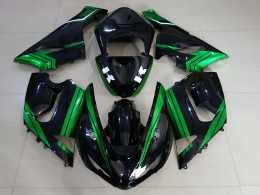 Carénages Moto Kawasaki ZX6R 2005-2006 - Vert Blanc Noir Brillant