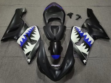 Carénages Moto Kawasaki ZX6R 2005-2006 - Noir Mat Blanc Bleu Requin