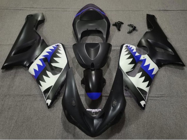 Carénages Moto Kawasaki ZX6R 2005-2006 - Noir Mat Blanc Bleu Requin
