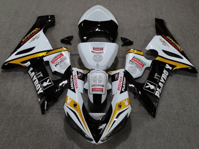 Carénages Moto Kawasaki ZX6R 2005-2006 - Blanc Noir Or Rouge Rizoma Playboy