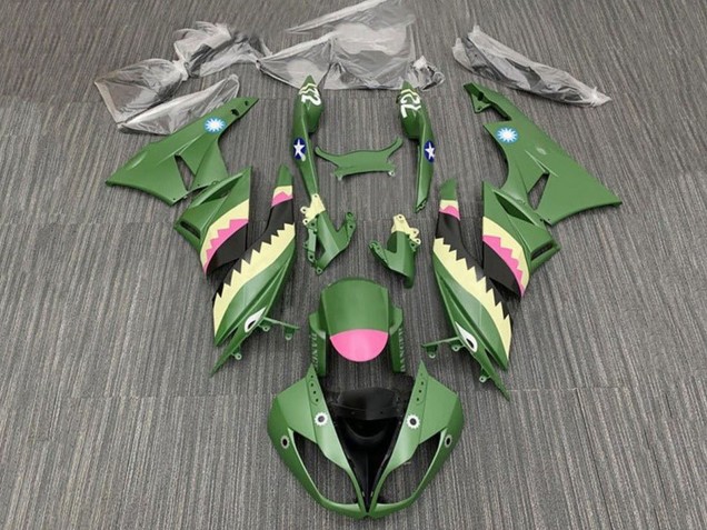 Carénages Moto Kawasaki ZX6R 2009-2012 - Jaune Rose Vert Mat Requin