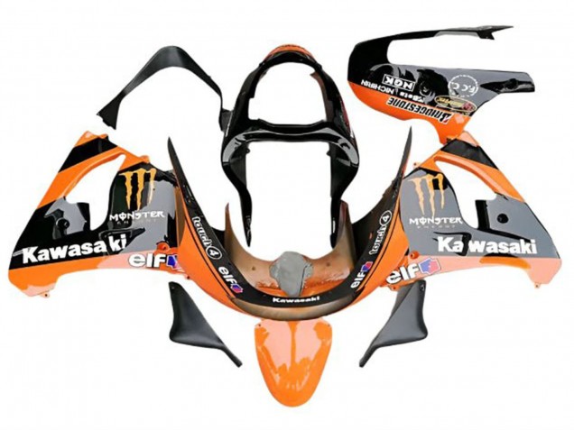 Carénages Moto Kawasaki ZX6R 2009-2012 - Orange Noir Brillant Elf Monstre