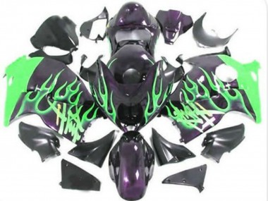 Carénages Moto Suzuki GSXR1000 1996-2007 - Noir Brillant Vert Flamme