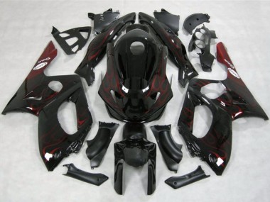 Carénages Moto Yamaha YZF600R Thundercat 1996-2007 - Noir Brillant Rouge Flamme
