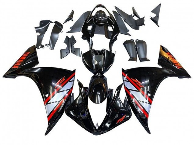 Carénages Moto Yamaha YZF 1000 R1 2012-2014 - Noir Brillant Argent Rouge Bande