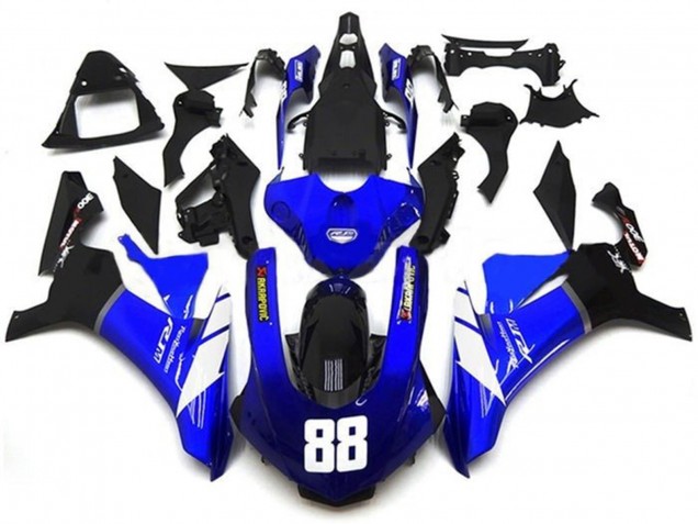 Carénages Moto Yamaha YZF 1000 R1 2015-2019 - Bleu Blanc Noir Brillant Akropovic