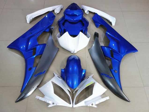 Carénages Moto Yamaha YZF R6 2006-2007 - Blanc Bleu Noir Mat