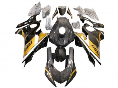 Carénages Moto Yamaha YZF R6 2017-2025 - Or Blanc Noir Fausse Fibre de Carbone