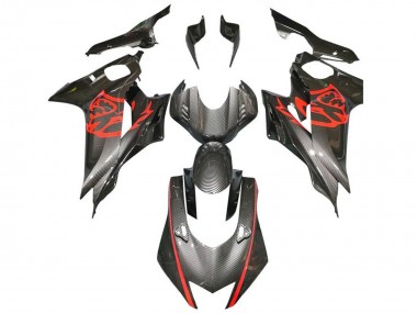 Carénages Moto Yamaha YZF R6 2017-2025 - Rouge Noir Fausse Fibre de Carbone