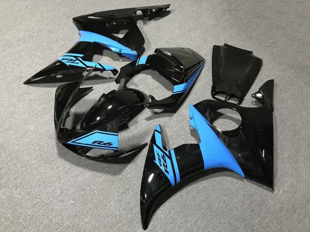 Carénages Moto Yamaha YZF R6 2005 - Noir Brillant Bleu Clair