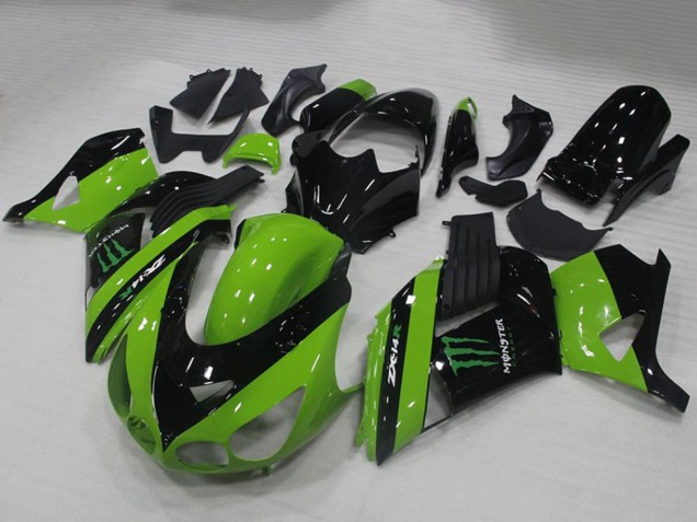 Carénages Moto Kawasaki ZX14R ZZR1400 2006-2011 - Vert Noir Brillant Monstre