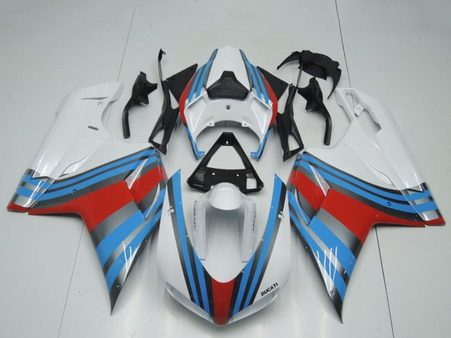 Carénages Moto Ducati 848 1098 1198 2007-2014 - Blanc Bleu Rouge