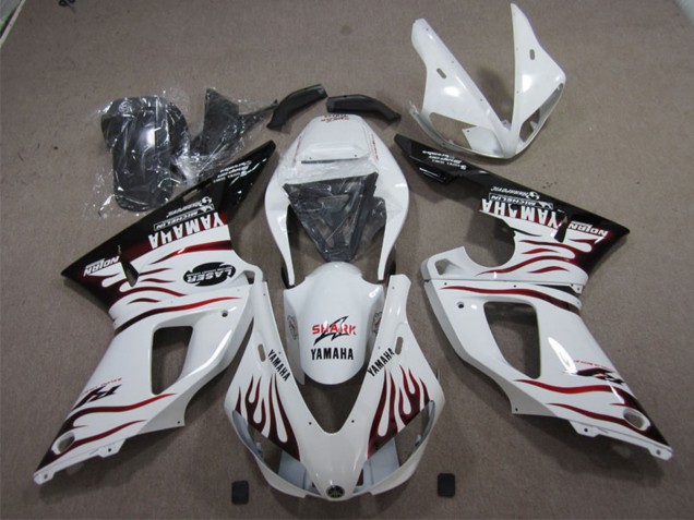 Carénages Moto Yamaha YZF R1 1998-1999 - Blanc Noir Brillant Rouge Flamme Requin