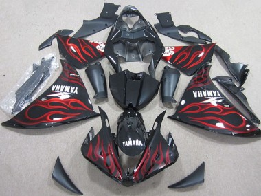 Carénages Moto Yamaha YZF R1 2012-2014 - Noir Brillant Rouge Flamme
