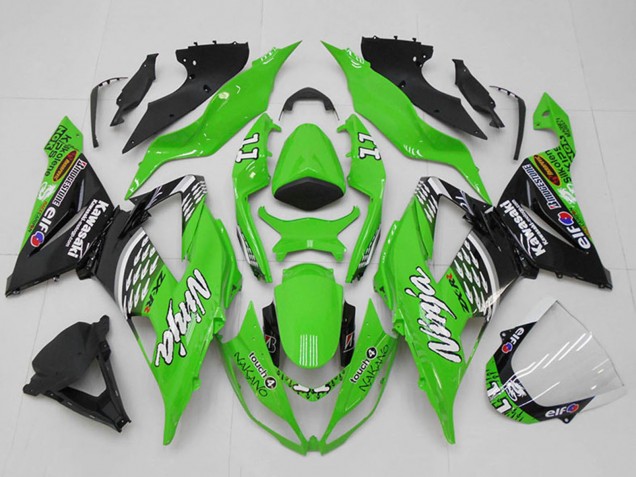 Carénages Moto Kawasaki ZX6R 2013-2018 - Vert Blanc Argent Noir Elf Touch4 Bridgestone 11